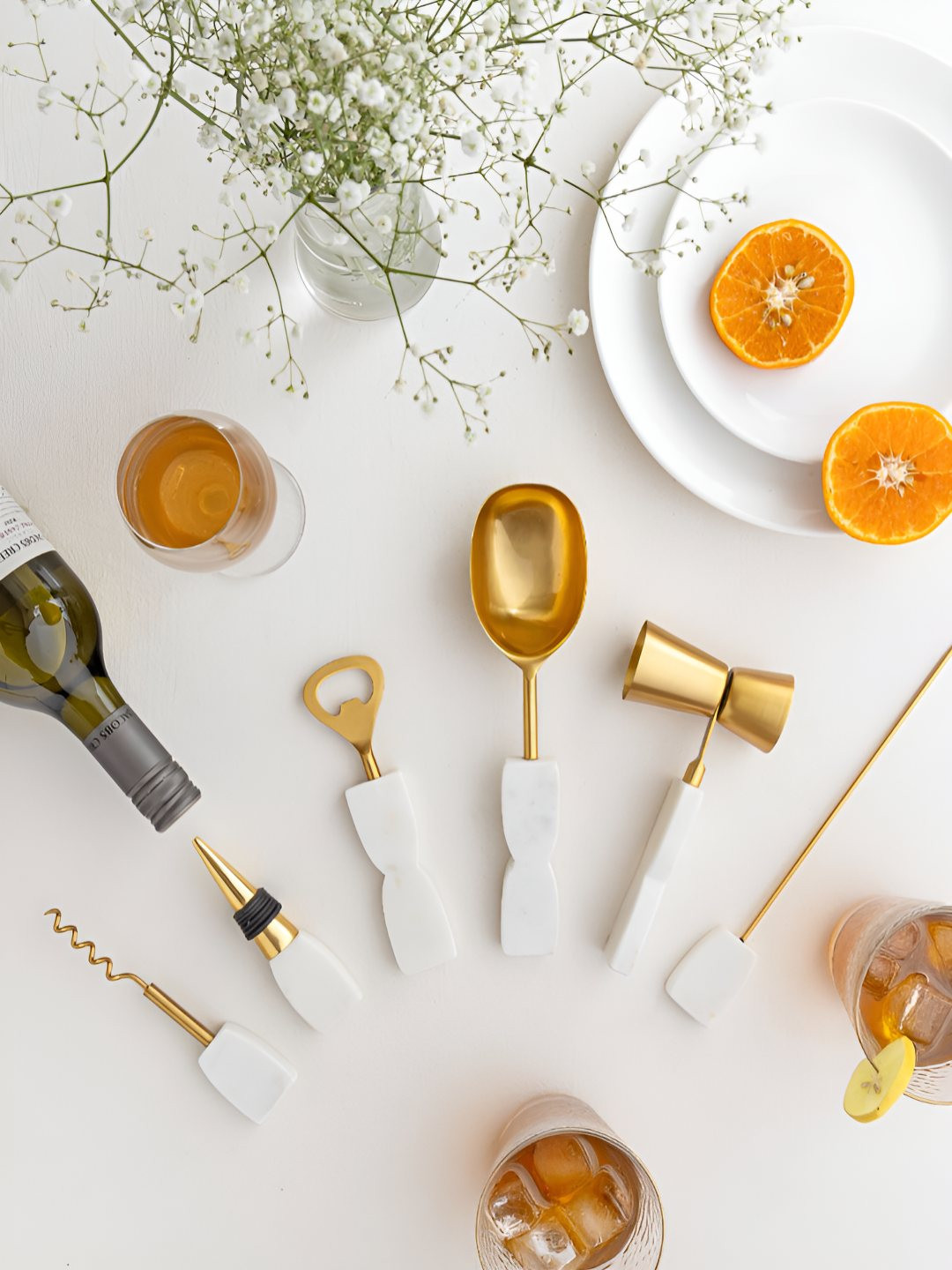 HOMEARTE White Set Of 6 Stoneware Elegant Bartender Kit