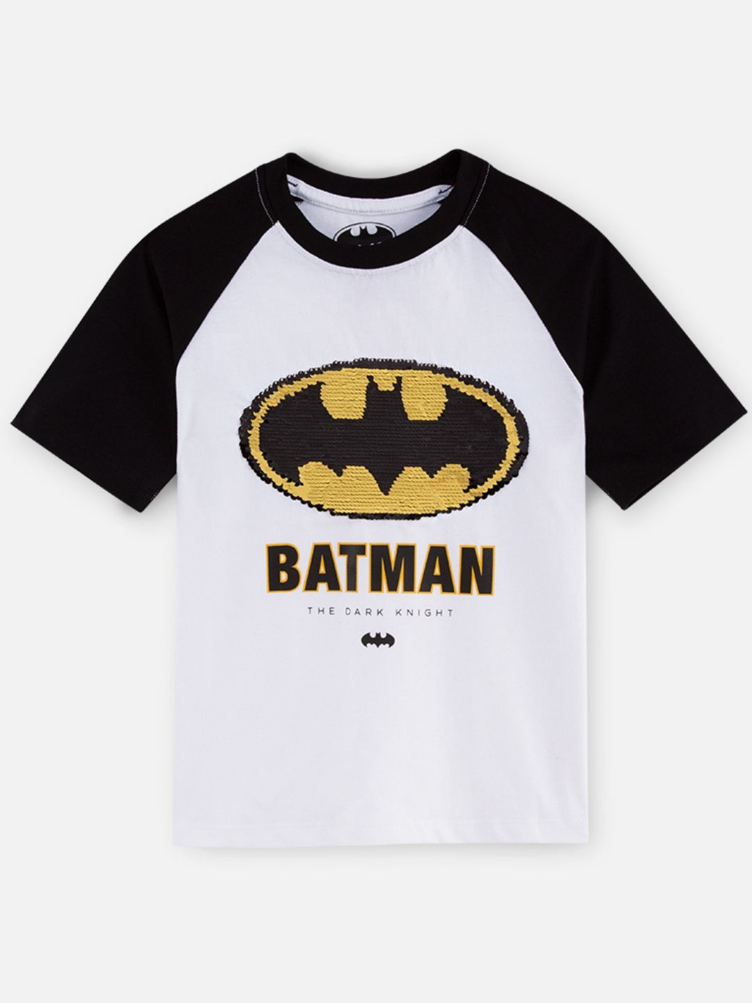 Nap Chief Kids Unisex Batman Logo Reversible Sequins Pure Cotton Relaxed Fit T-Shirt