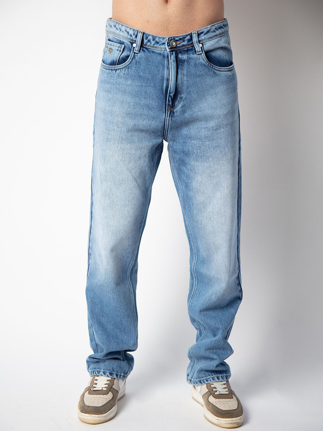 nostrum Men Baggy Mid-Rise Heavy Fade Cotton Jeans