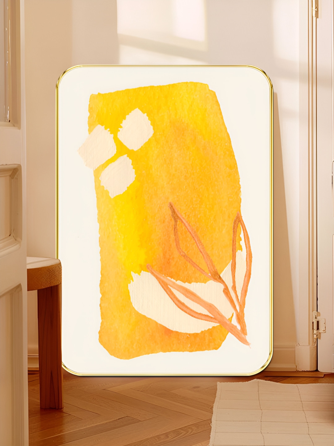 Livin'luxe White & Yellow Minimalist Abstract Printed Wooden Wall Art