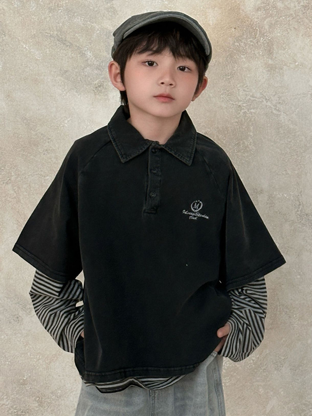 LULU & SKY Boys Biker Polo Collar Oversize  T-shirt