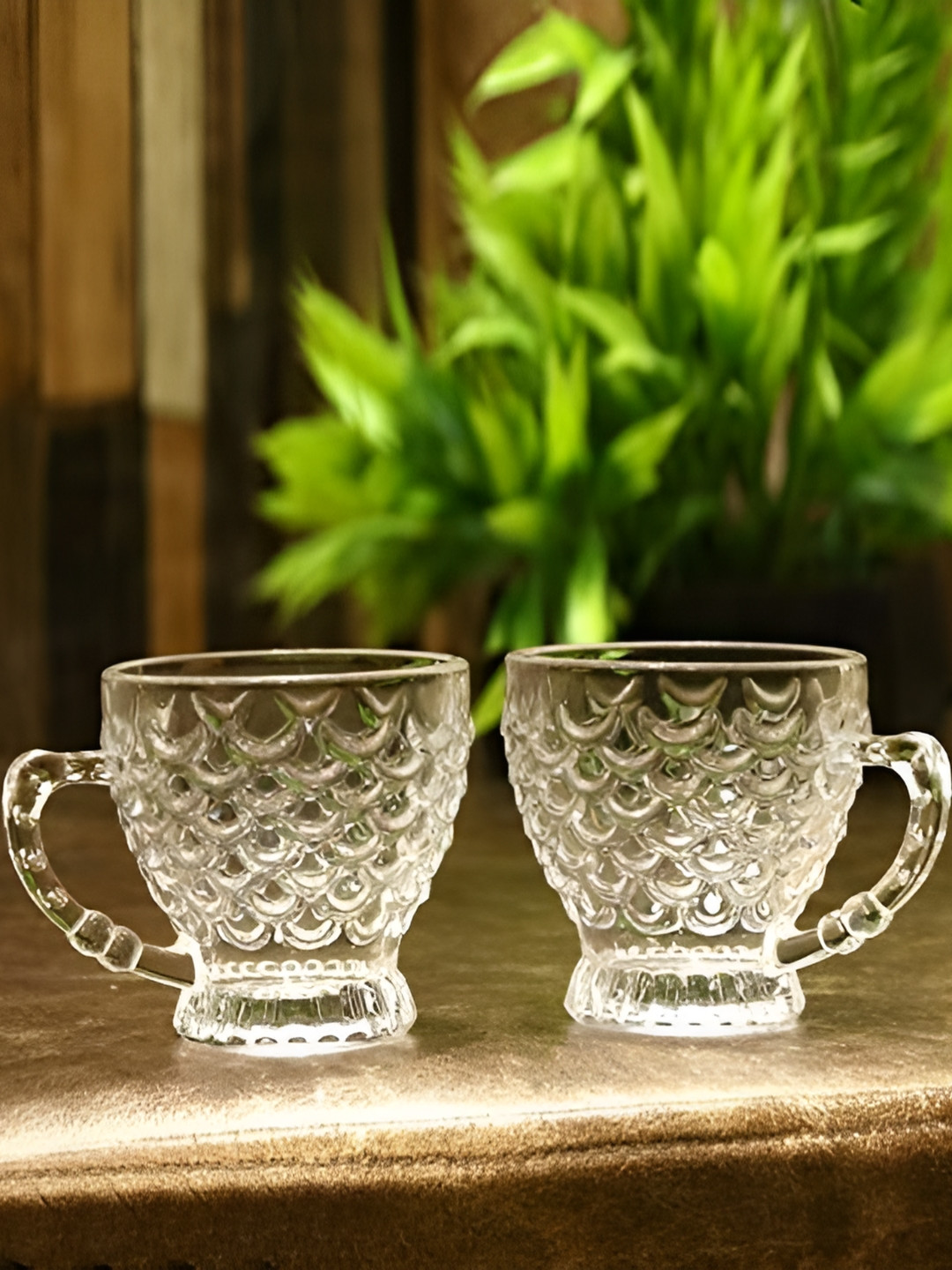 Dakshayanii Coffee Chronicles Transparent Textured Glass Handmade 2 Piece Cups-150ml