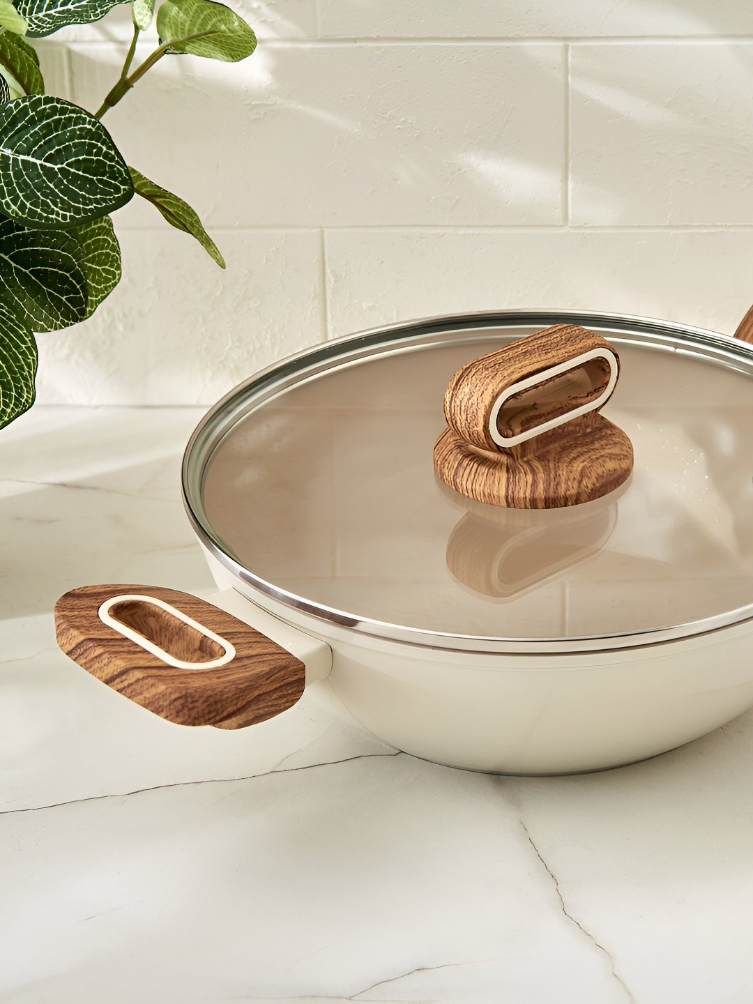 Home Centre Cream Dishwasher Safe Aluminium Kadhai & Wok