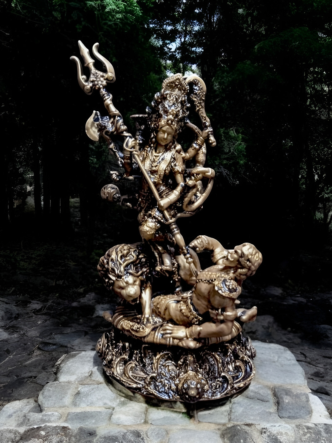 Fabzie Decor Durga Mata Gold Marble Glossy Prayer Room Small Showpiece - 4 Inches