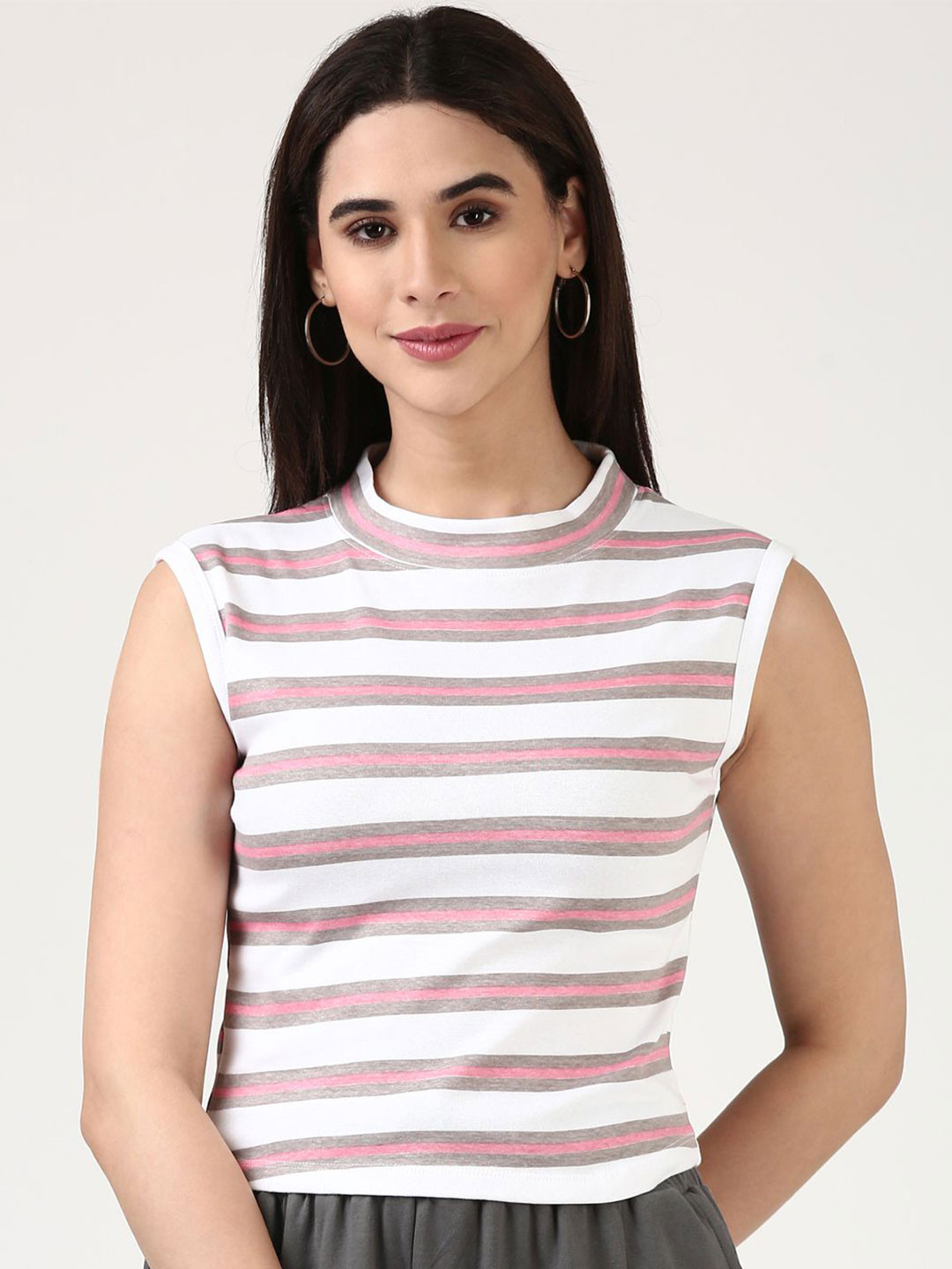 FILMODE Women Horizontal Stripes Striped Cotton Regular Fitted Top