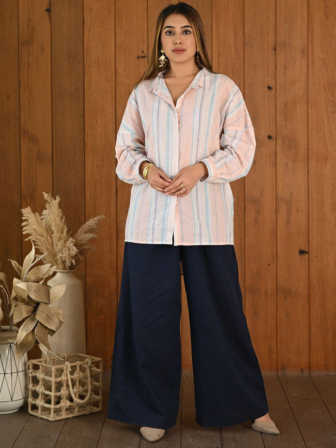 AC&F Striped Cotton Shirt & Trousers Co-Ord Set