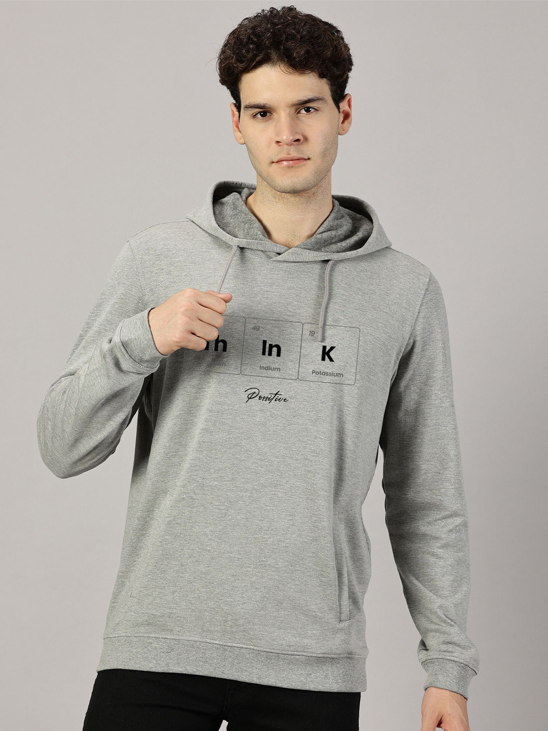 LEON Men Think Positive Printed Hooded Sweatshirt