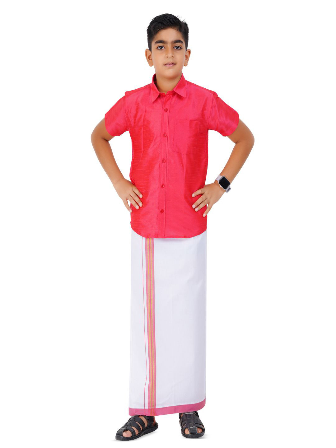 Ethazh Boys Short Sleeves Shirt With Dhoti Clothing Set