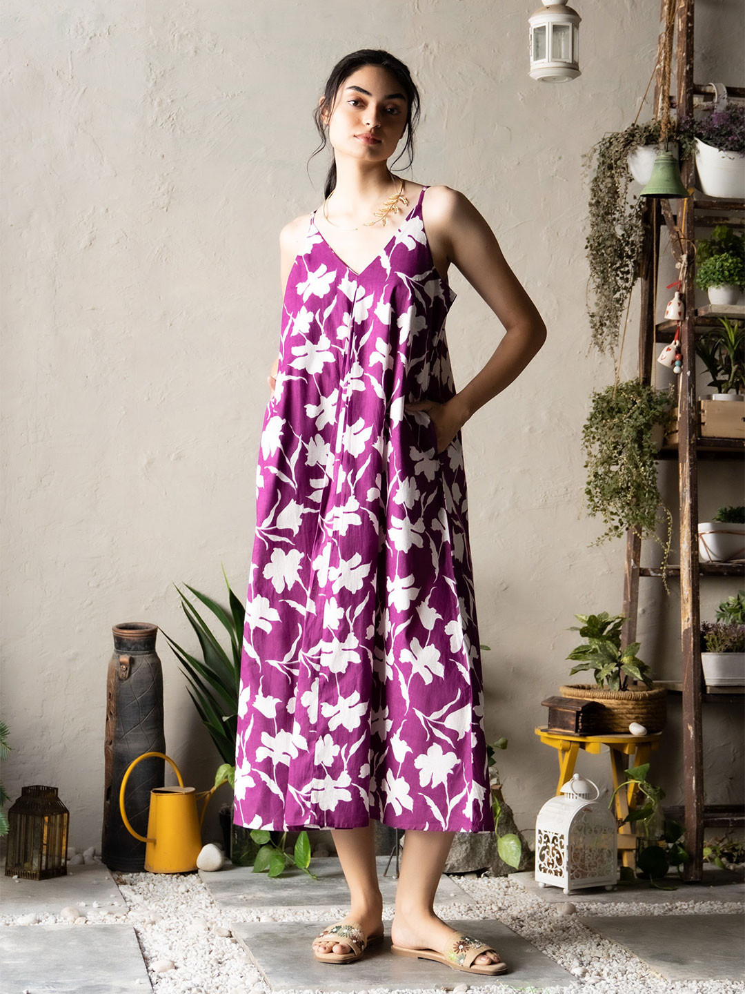 Canoopi Courtyard Charm Women Floral Printed A-Line Midi Dress