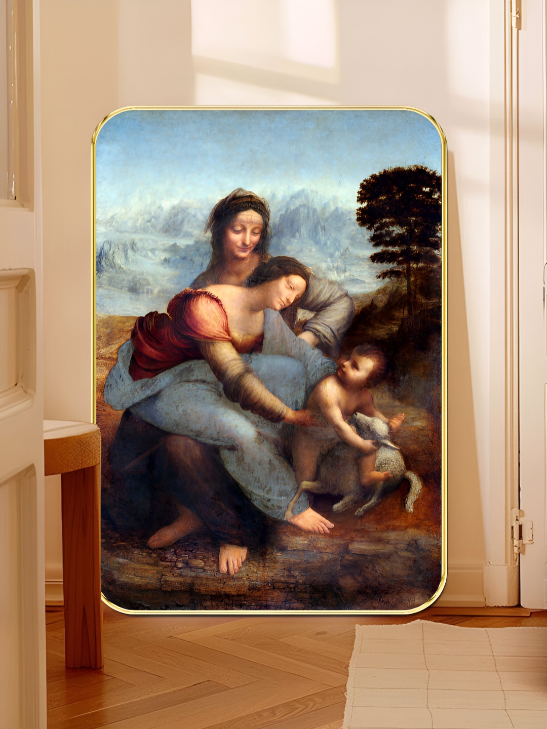 Livin'luxe Blue & Black Leonardo da Vincis The Virgin and Child Printed Wooden Wall Art