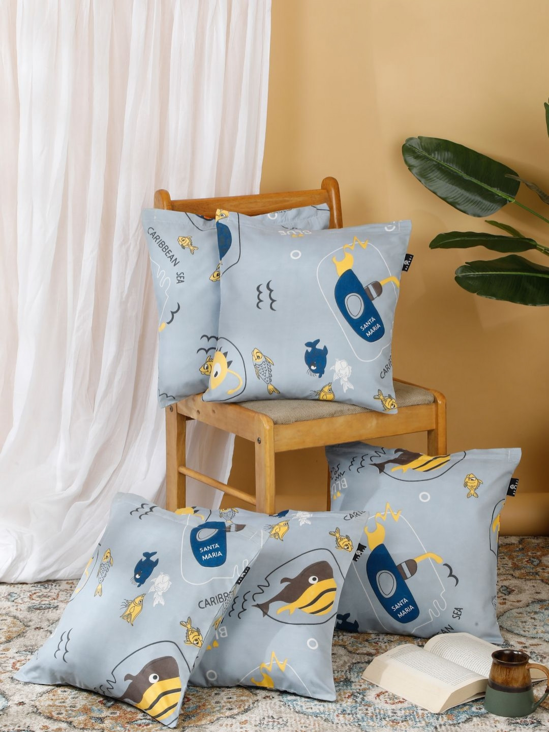 Arrabi Cartoon Animal Cotton Blend Durable 5 Pcs Patchwork Square Cushion Covers -16x16In