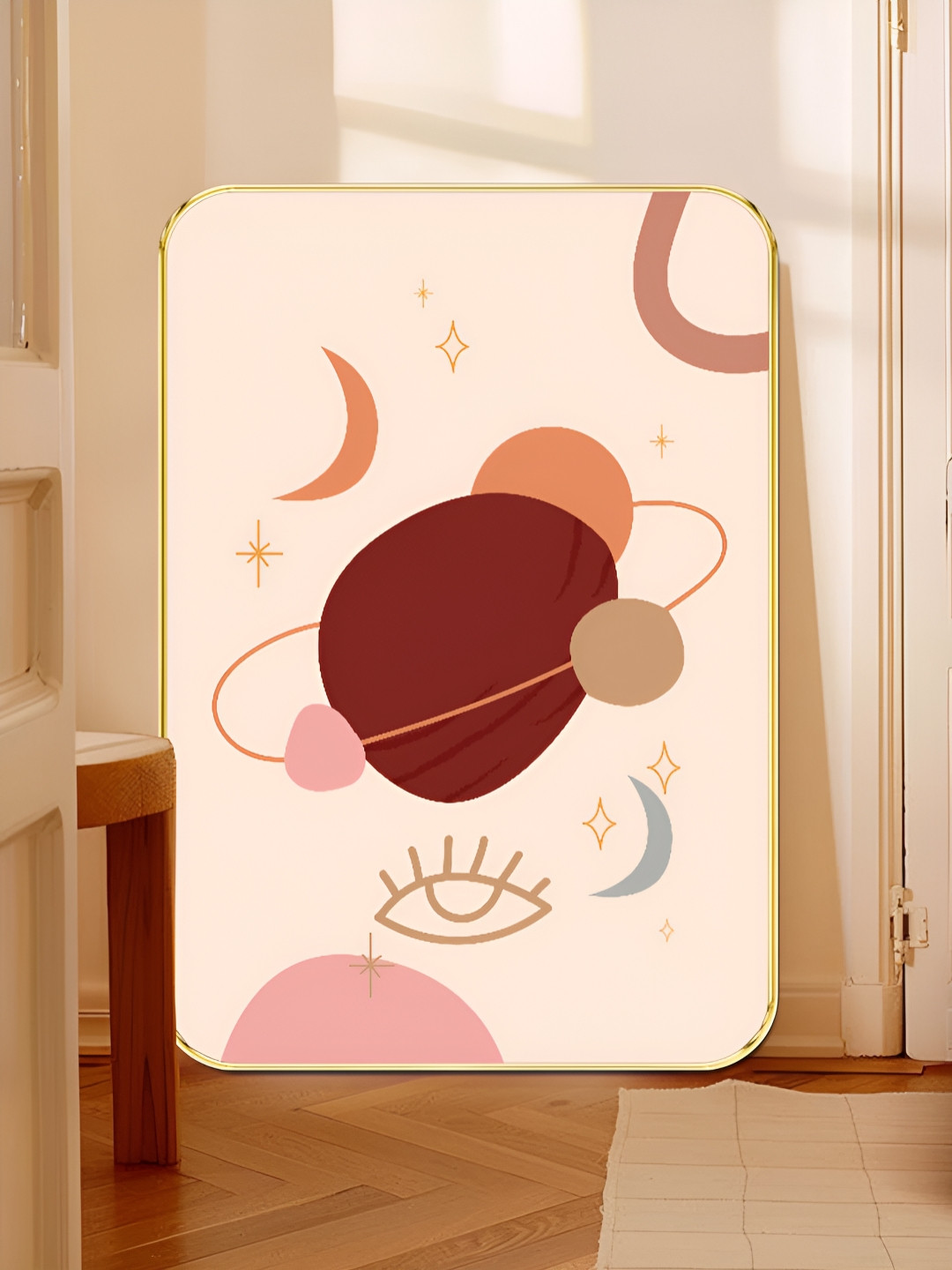 Livin'luxe Pink & Brown Boho Planet Printed Wooden Wall Art