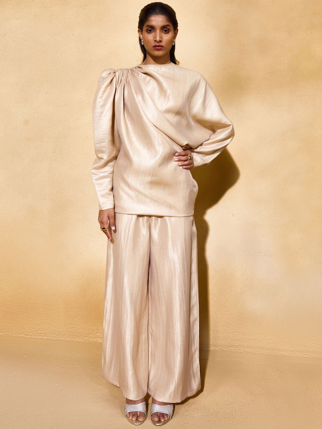 ECHO STUDIO Pure Silk Round Neck Top With Trousers Co-Ords Set