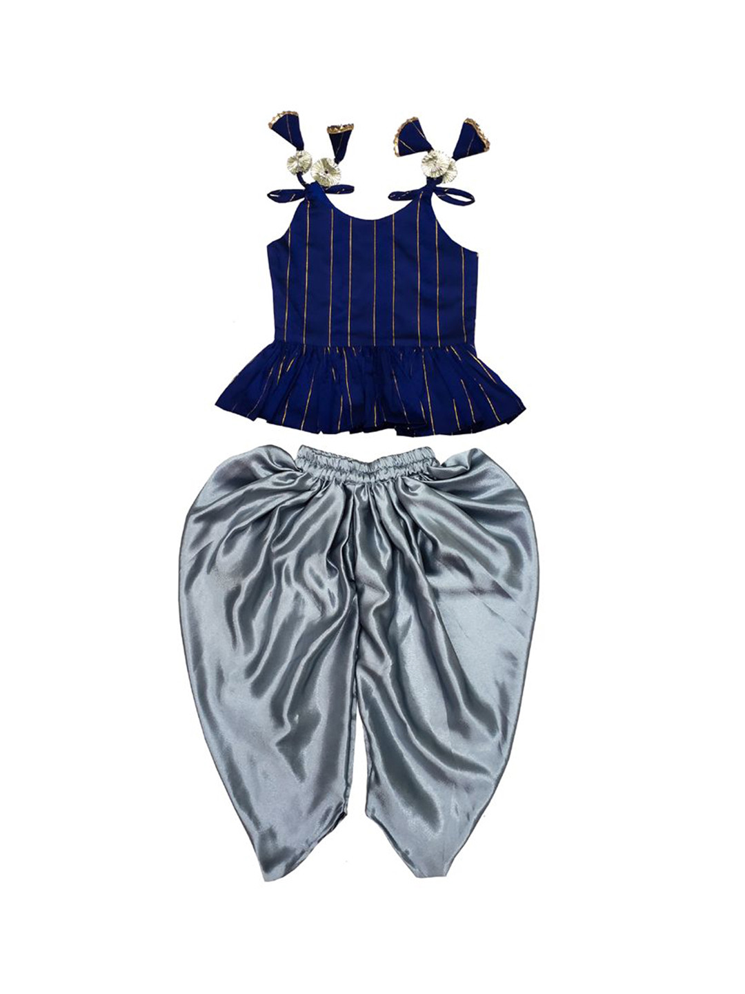 satyamfab Girls Striped Woven Design Top with Dhoti Pant