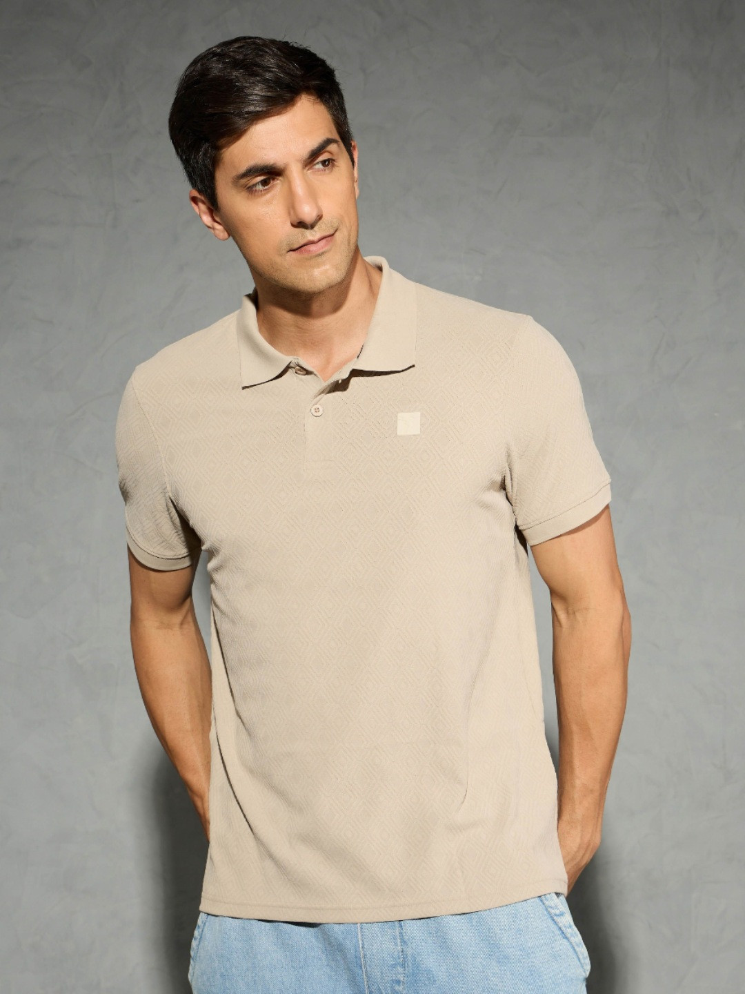 Technosport Jacquard Polo Collar Antimicrobial Slim Fit Sports T-shirt With Doublecool