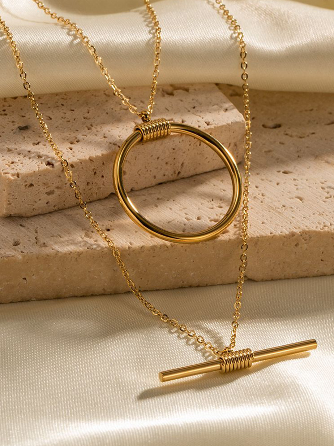 Aiza 18KT Gold Plated Geometric Chic Layered Pendant with chain
