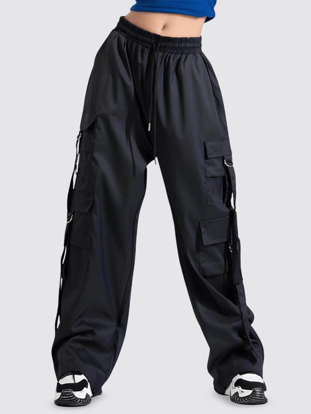 MULTIWA Women Relaxed High-Rise 6-Pocket Baggy Parachute Cargo Trousers