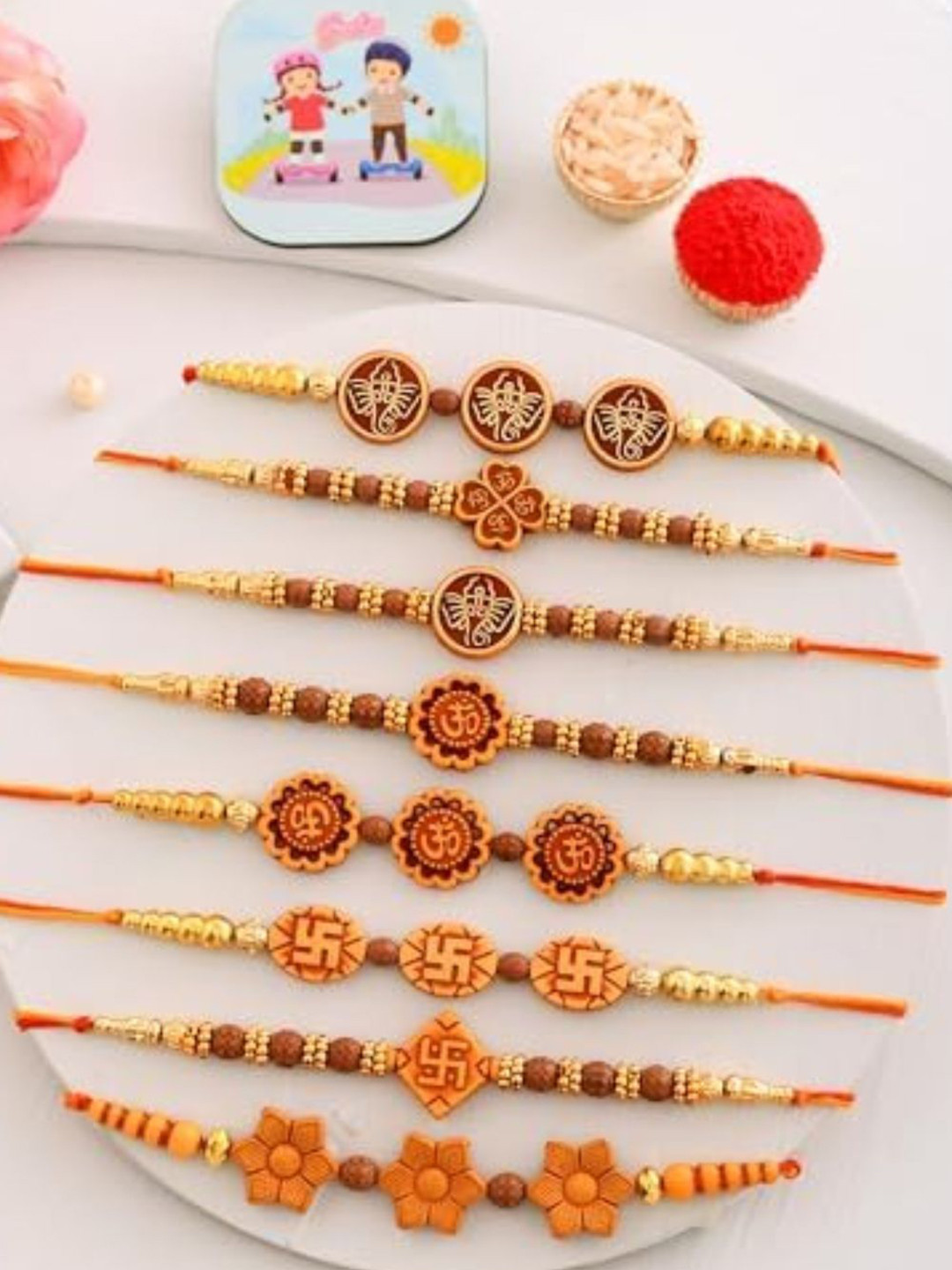 CraftVatika Set Of 8 Bhaiya & Bhabhi Rakhi Gift Set