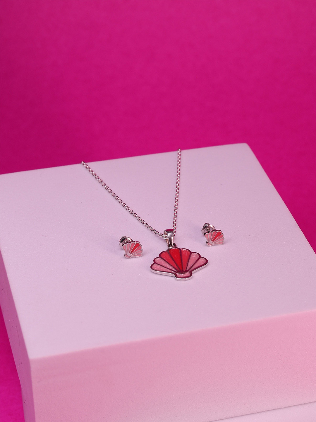 ShimmerTots Girls 925 Sterling Silver Rhodium-Plated Shell Studs Earrings