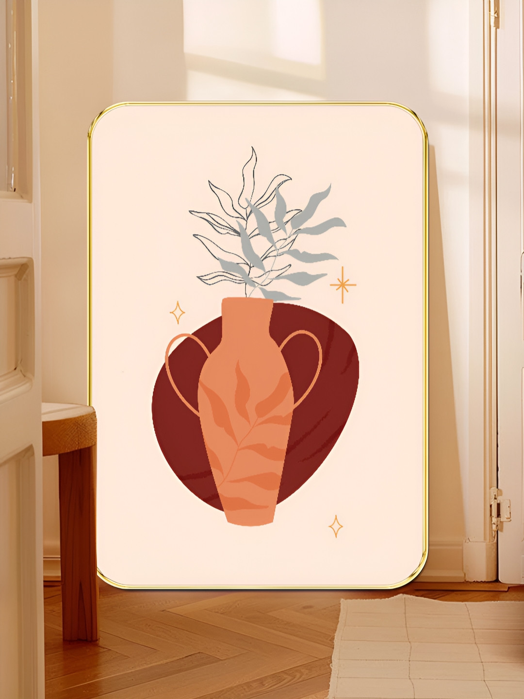 Livin'luxe Pink & Brown Boho Vase Printed Wooden Wall Art