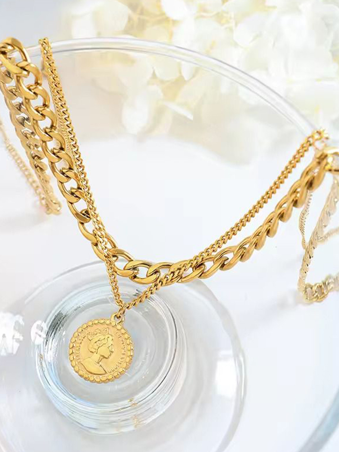 Aiza 18KT Gold Plated Victorian Coin Layered Necklace