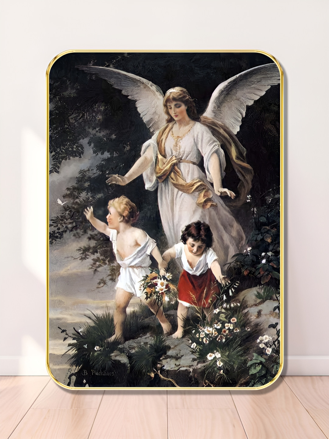 Myntra Elegant Homes Black & White Guardian Angel With Children Wooden Wall Art