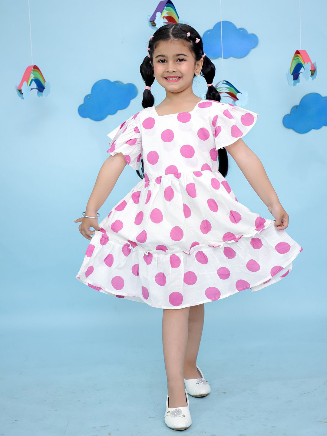 Vastrarth Girls Fit & Flare Polka Dots Printed Cotton Frock