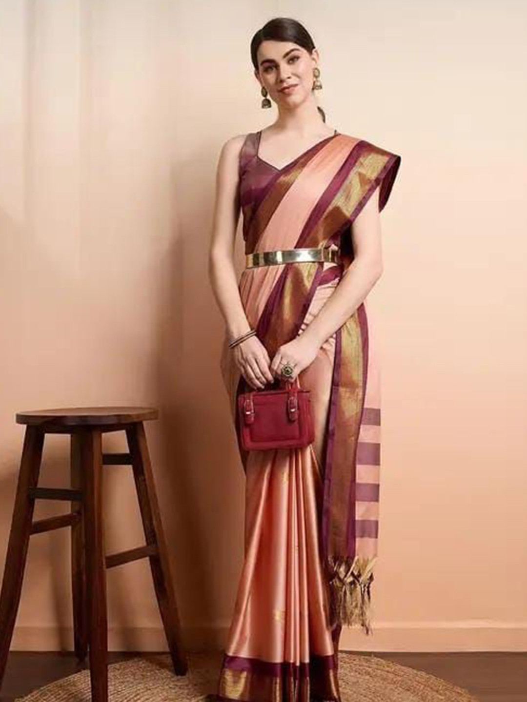 A S CREATION Woven Design Zari Paithani Belted Sarees