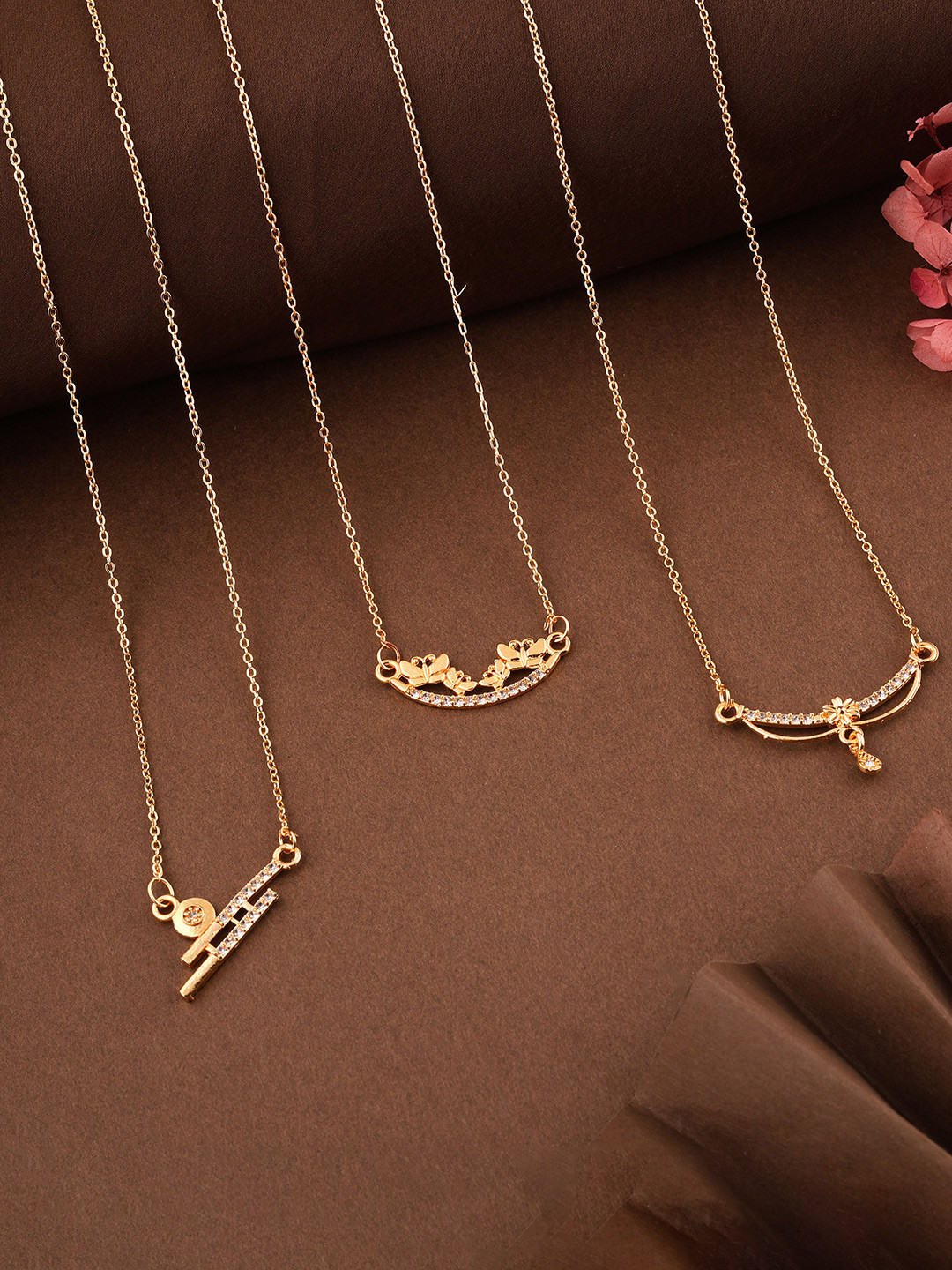 Anouk Women Pack of 3 Brass Gold-Plated Necklace