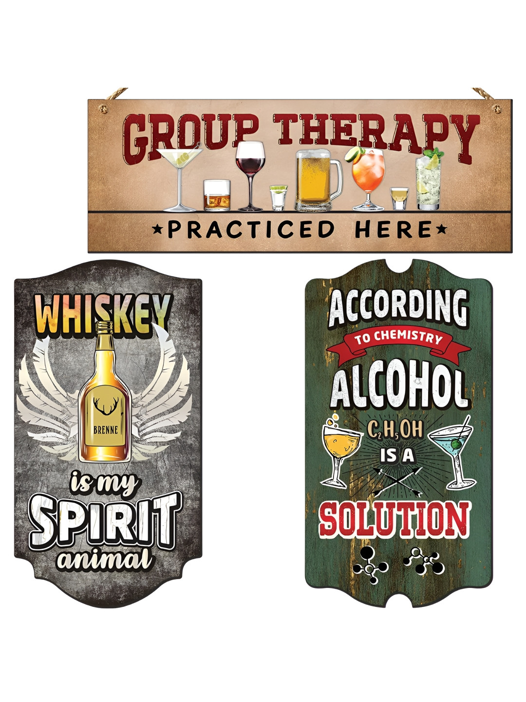 Chaka Chaundh Wall Sign Palques Wood Matte Hanging Hall 3Pcs Wall Hangings-40In