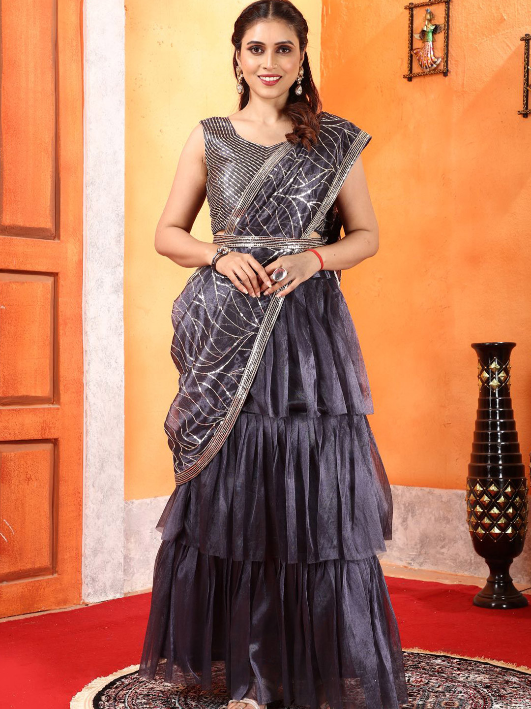 PATLANI STYLE Embellished Embroidered Net Lehenga Saree