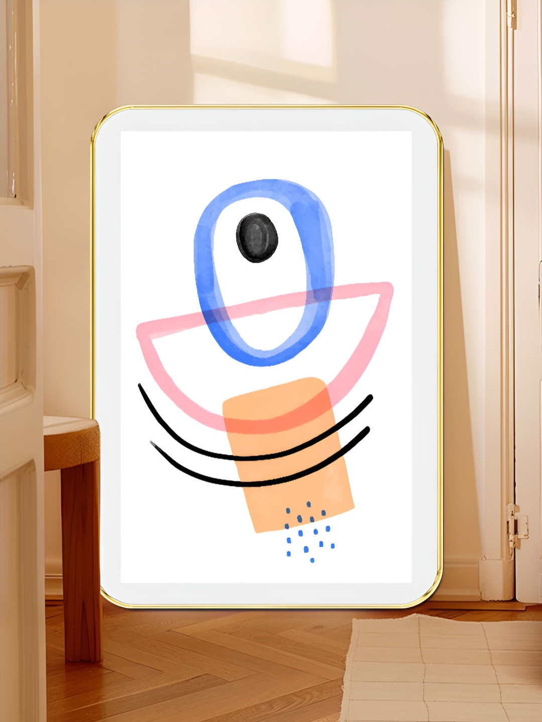 Myntra Elegant Homes White & Blue Abstract Watercolor Wooden Wall Art