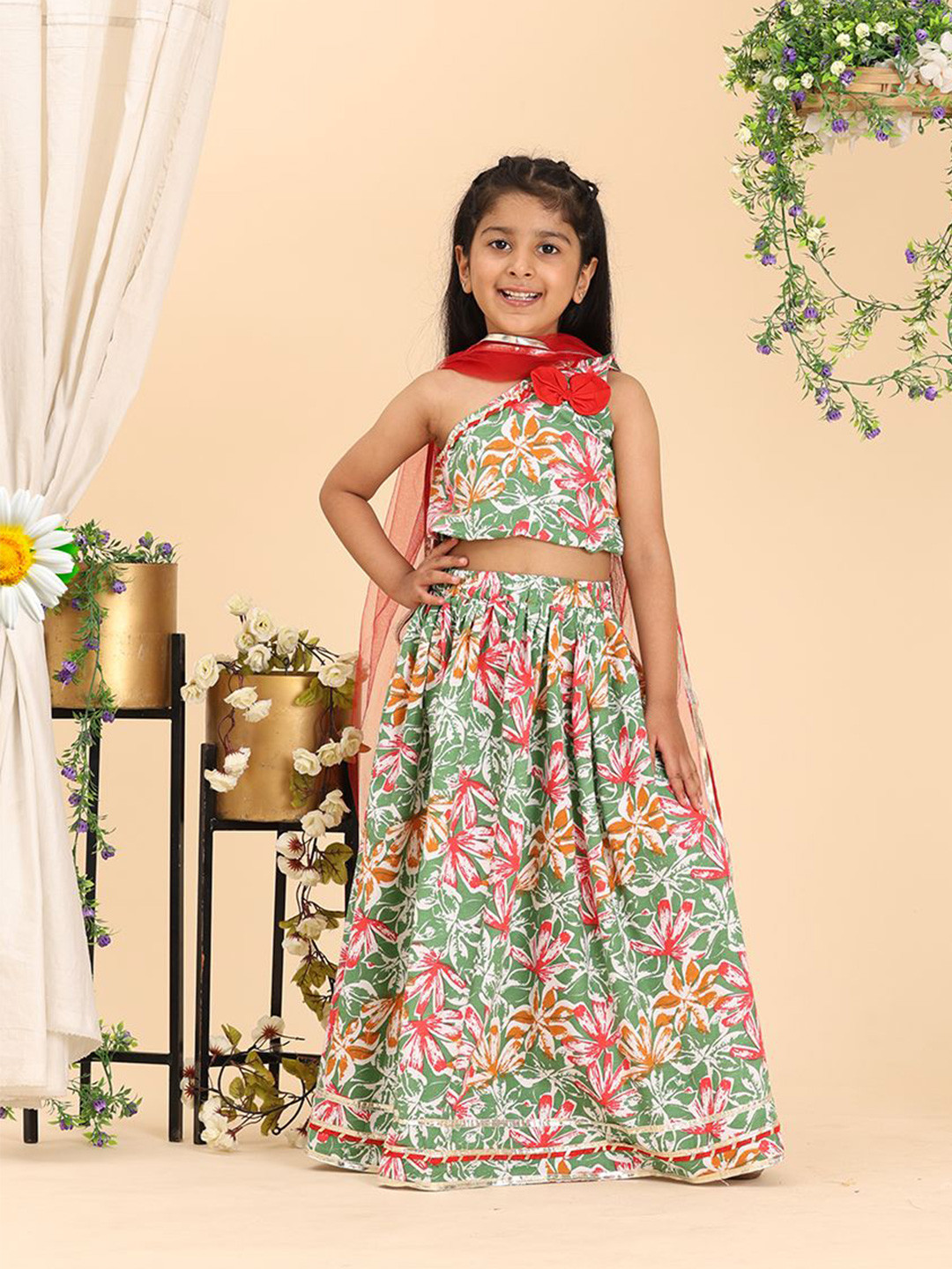 Cutiekins Girls Printed Ready to Wear Lehenga & Blouse With Dupatta