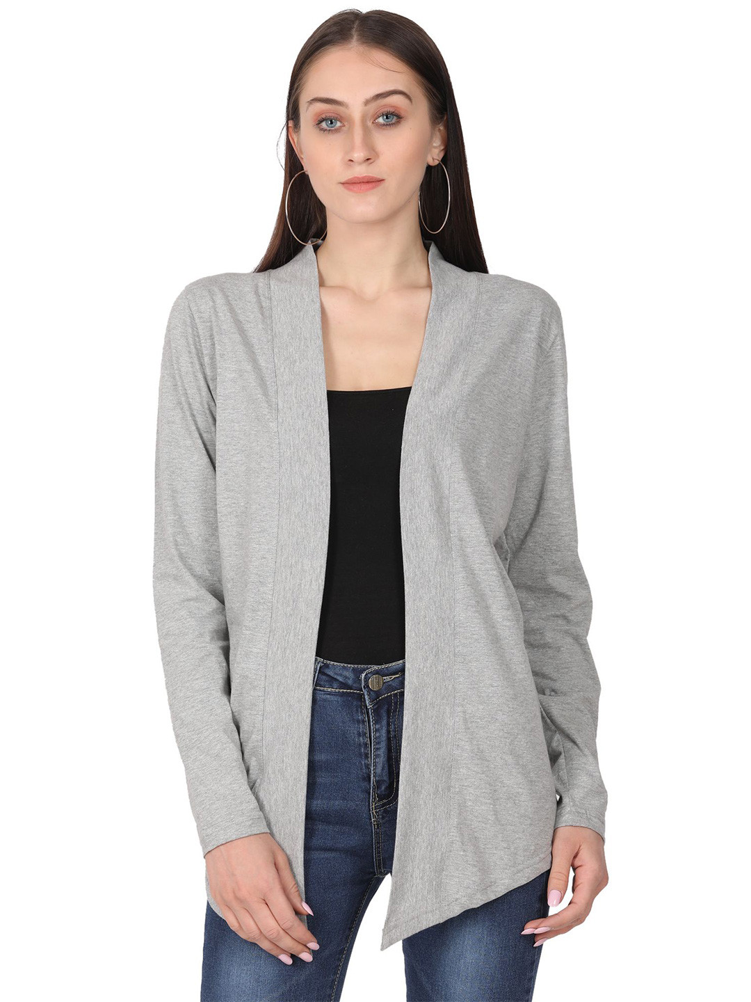 FARICON V-Neck Longline Open Front Cotton Shrug