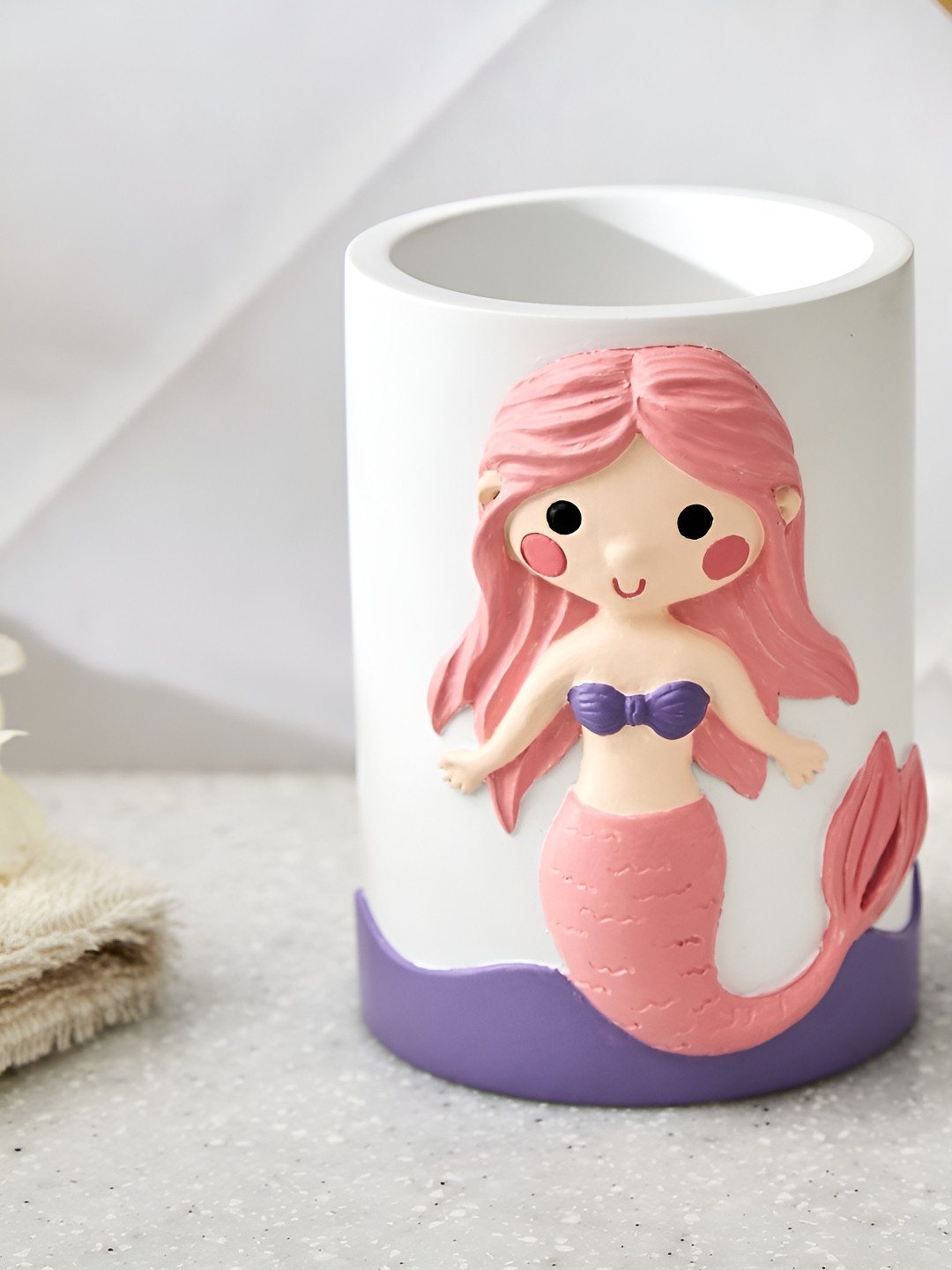 Home Centre White & Peach Mermaid Toothbrush Holder