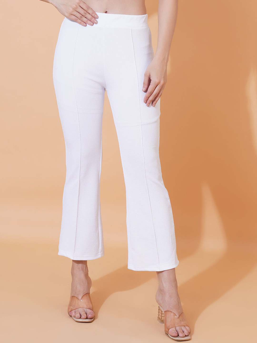 Kasendra Women Solid Cropped Bootcut Trousers
