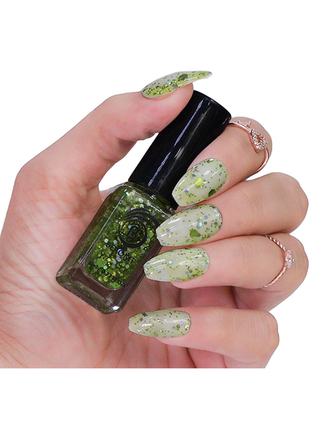 BEROMT Hexa Holo Chunky Quick Dry Nail Polish - 8 ml - Green - BNP 228