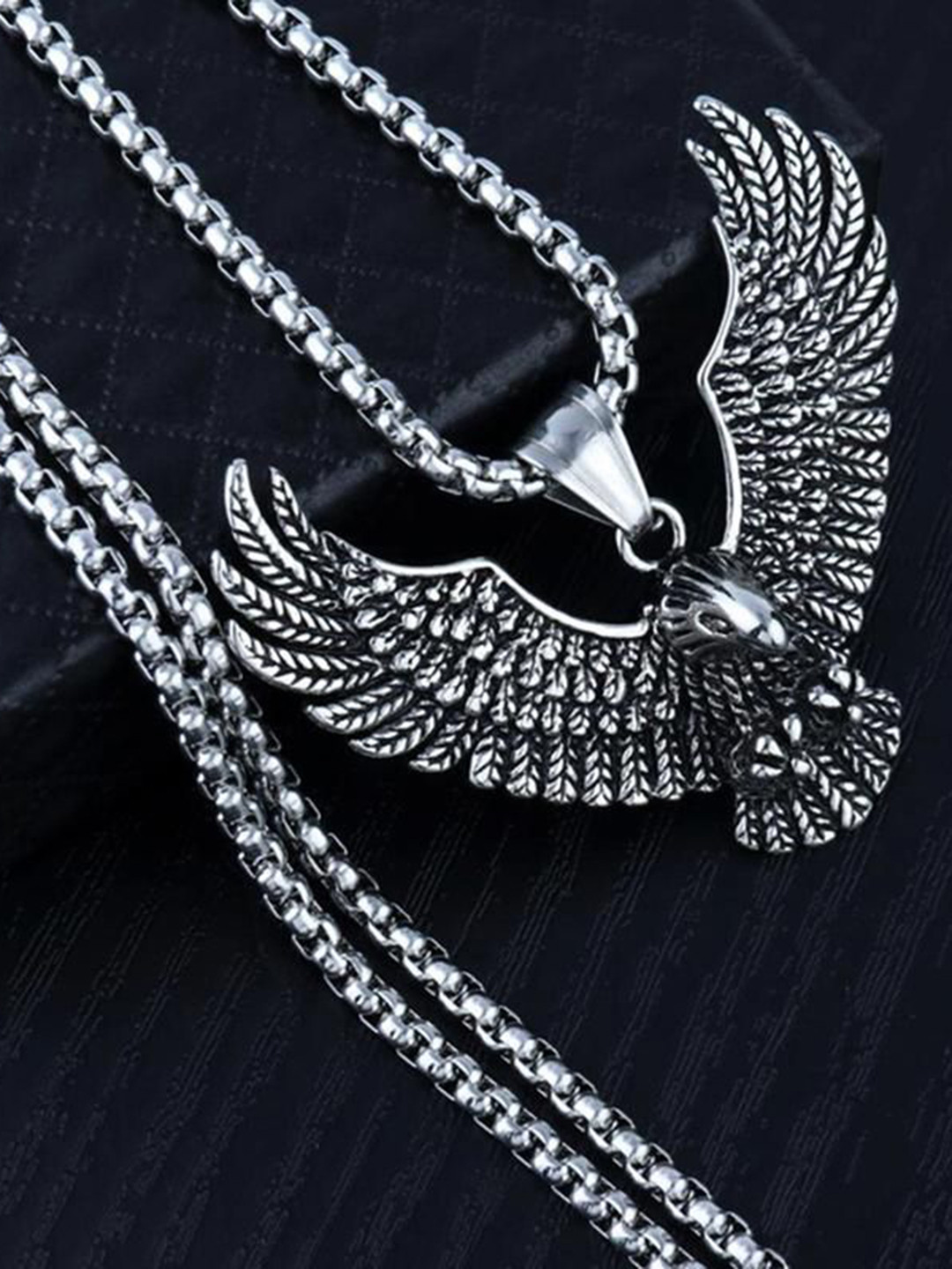 Minprice Stainless Steel Silver-Plated Eagle Wings Shaped Pendant With Chain