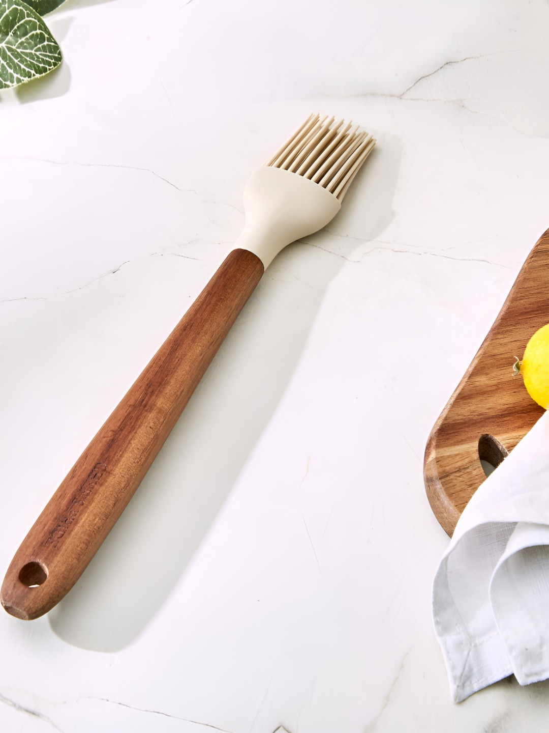 Home Centre Chefs Pride Cream-Colored & Brown Zeta Silicone Oil Brush With Wood Handle