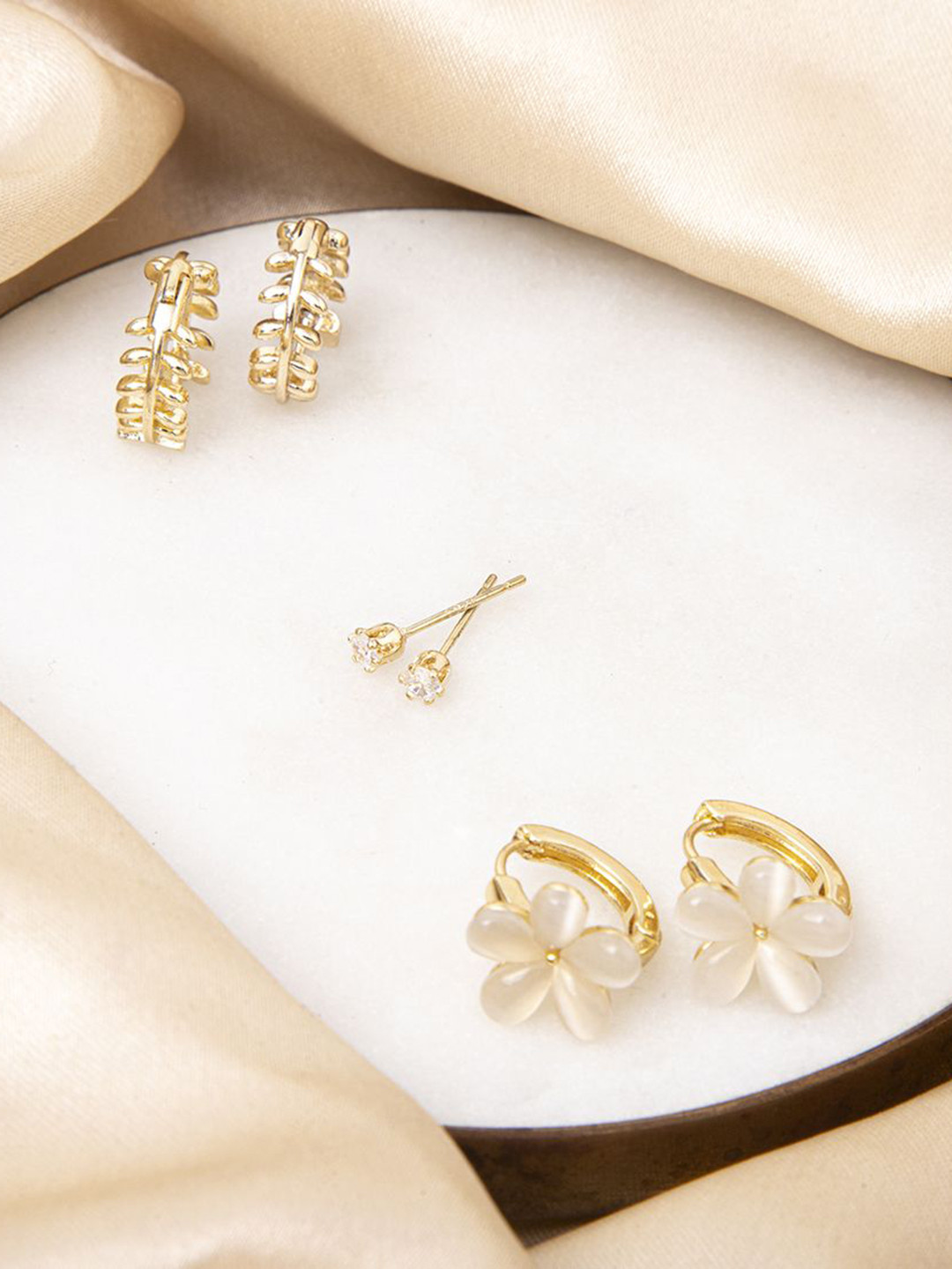 Maasha Set Of 3 Stylish Floral & Leaf Design Earrings