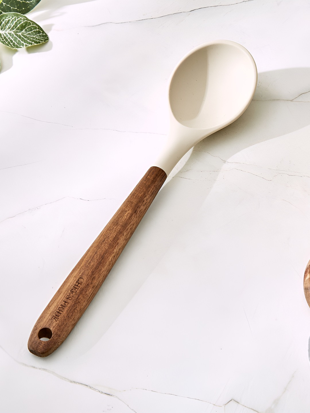 Home Centre Chef's Pride Cream-Colored & Brown Zeta Silicone Spoon With Wooden Handle