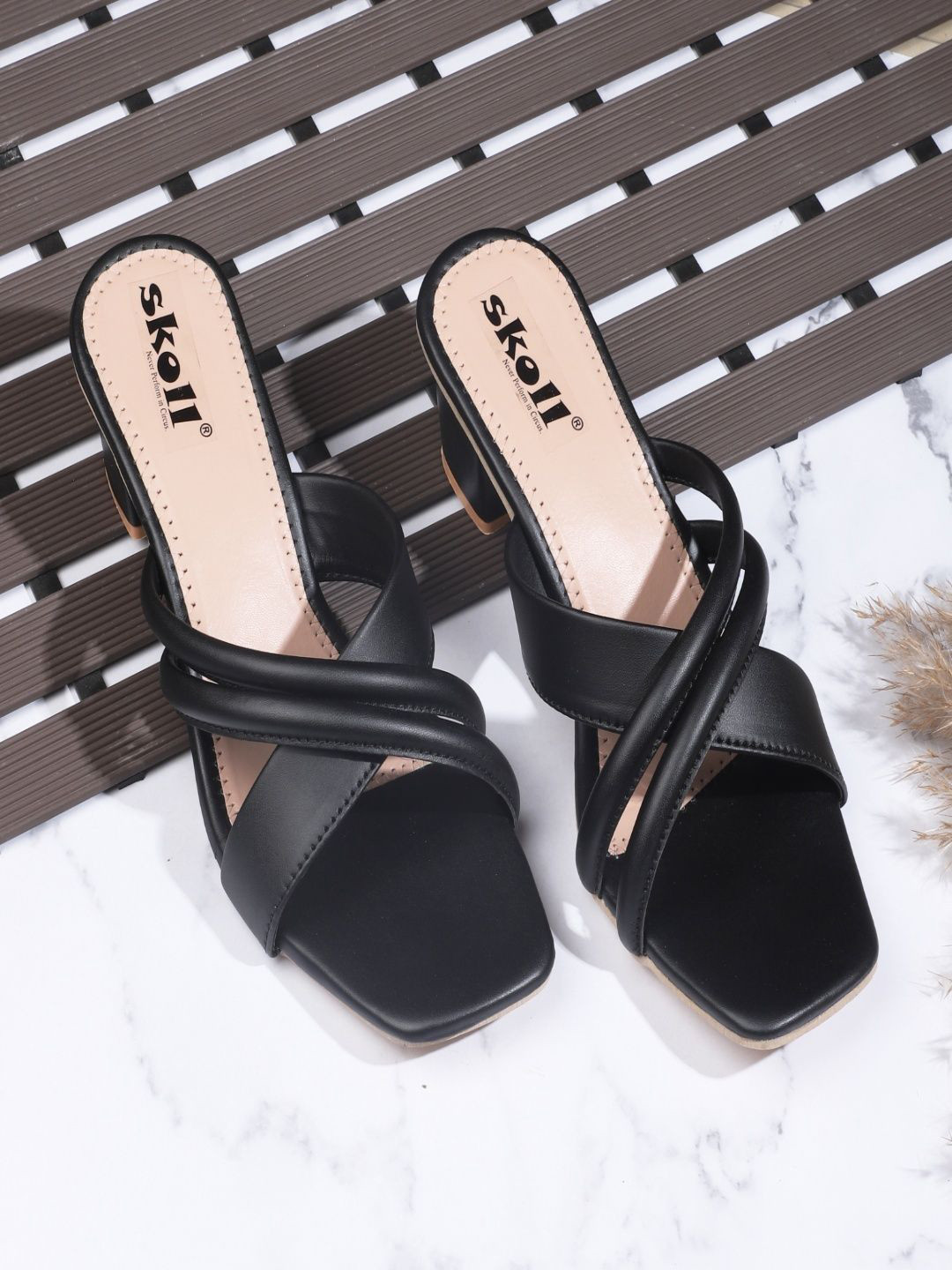 SKOLL Block Synthetic Leather Regular Printed Block Sandals