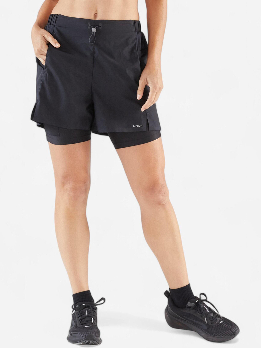 Decathlon  Women's 2IN1 High-waist Shorts Run 500 Sports Shorts