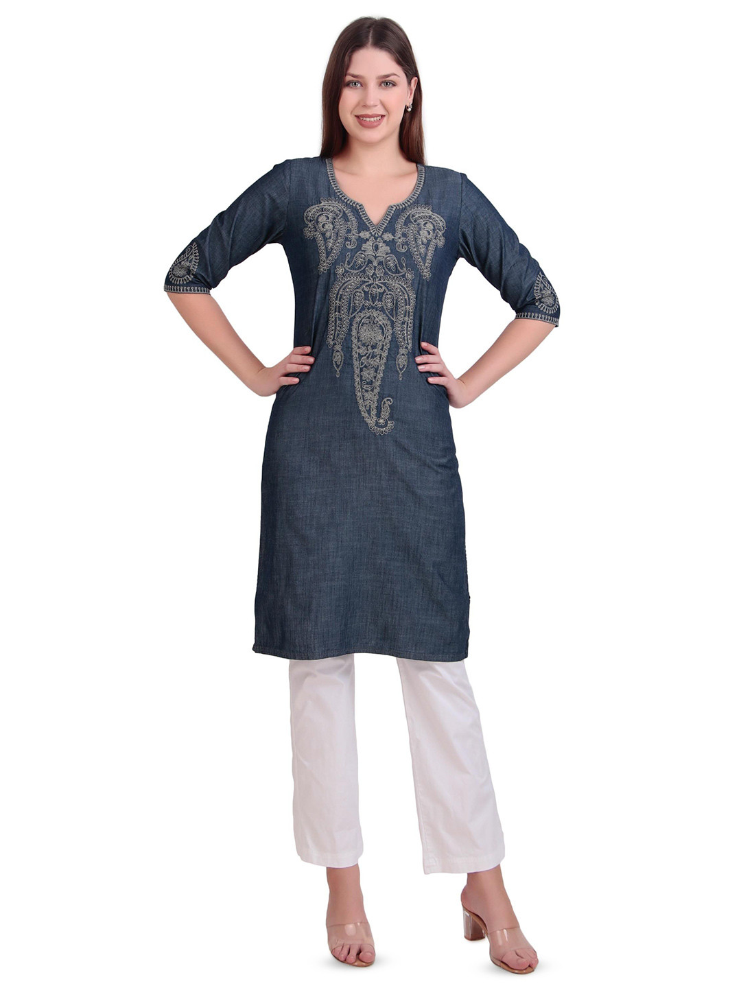 Pose india Ethnic Motifs Embroidered Pure Cotton Kurta