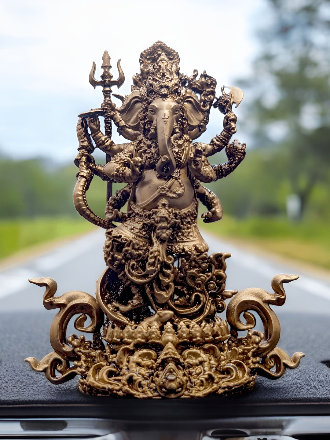 Fabzie Decor Ganesh Ji Nirtya Gold Marble Glossy Prayer Room Tiny Showpiece - 6 Inches