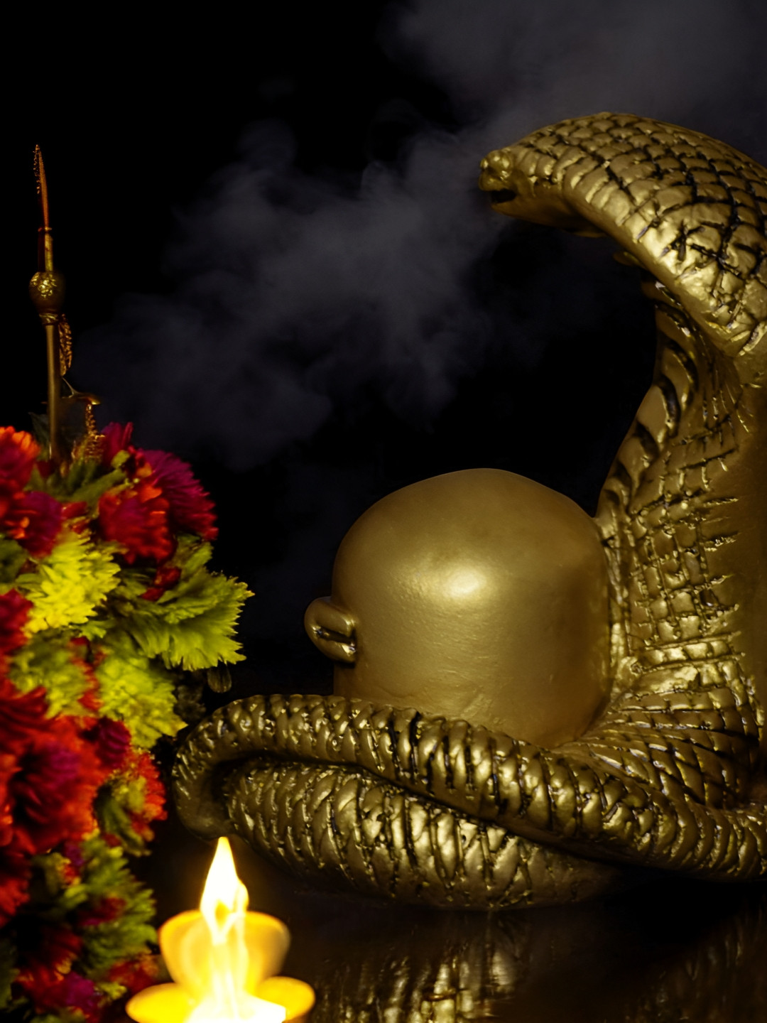 Fabzie Decor Shivling with Snake Gold Marble Natural Living Room Tiny Showpiece - 5 Inches