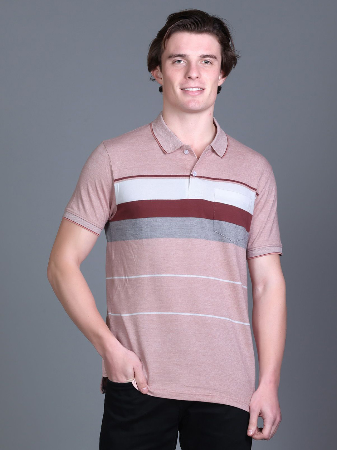 SANE ORIGINALS Striped Polo Collar Multi or Variegate Stripes Regular Fit T-Shirt