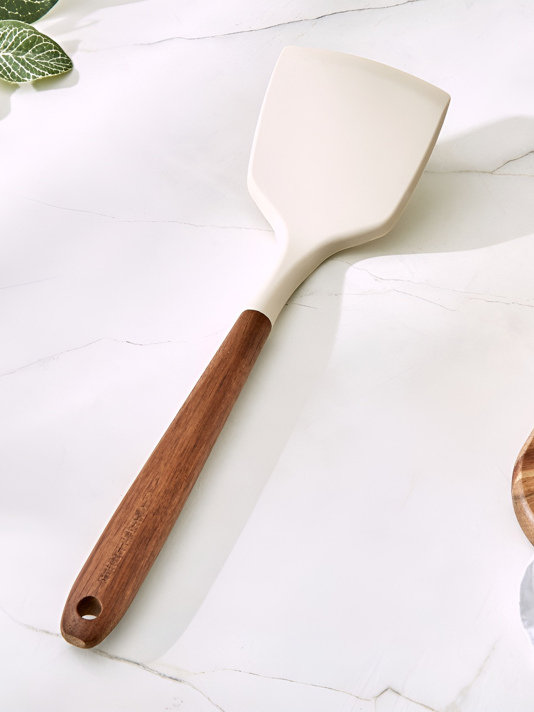 Home Centre Chefs Pride Cream-Colored & Brown Zeta Silicone Turner With Acacia Wood Handle