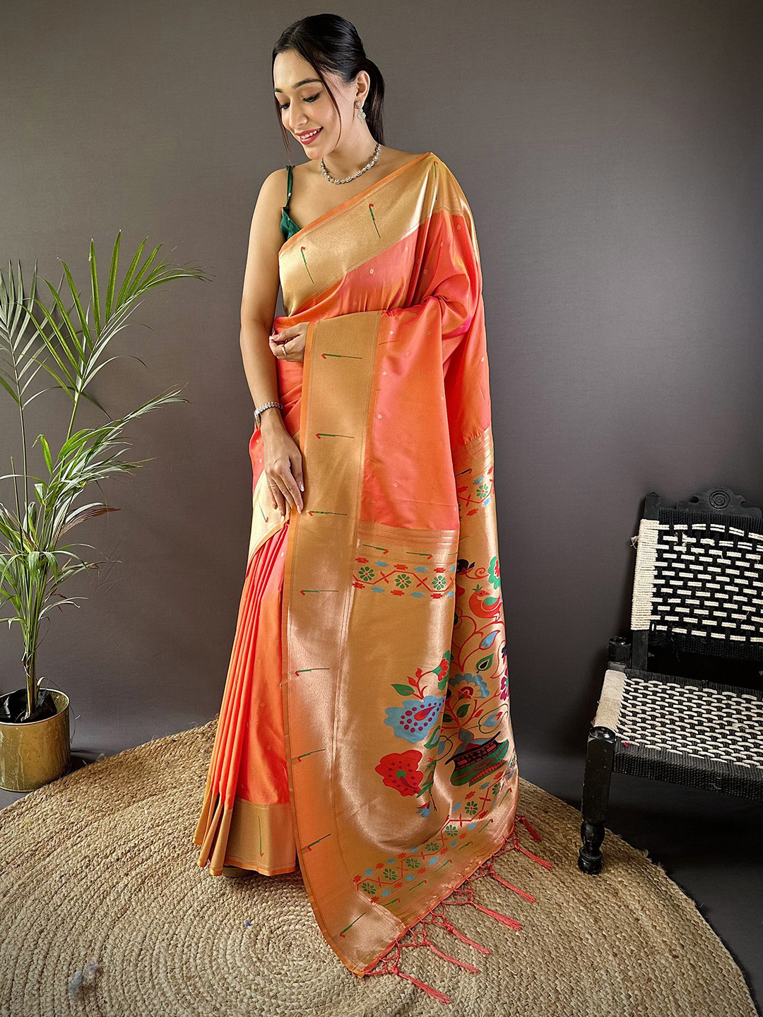 Munir Woven Design Zari Banarasi Saree with Meenakari Work