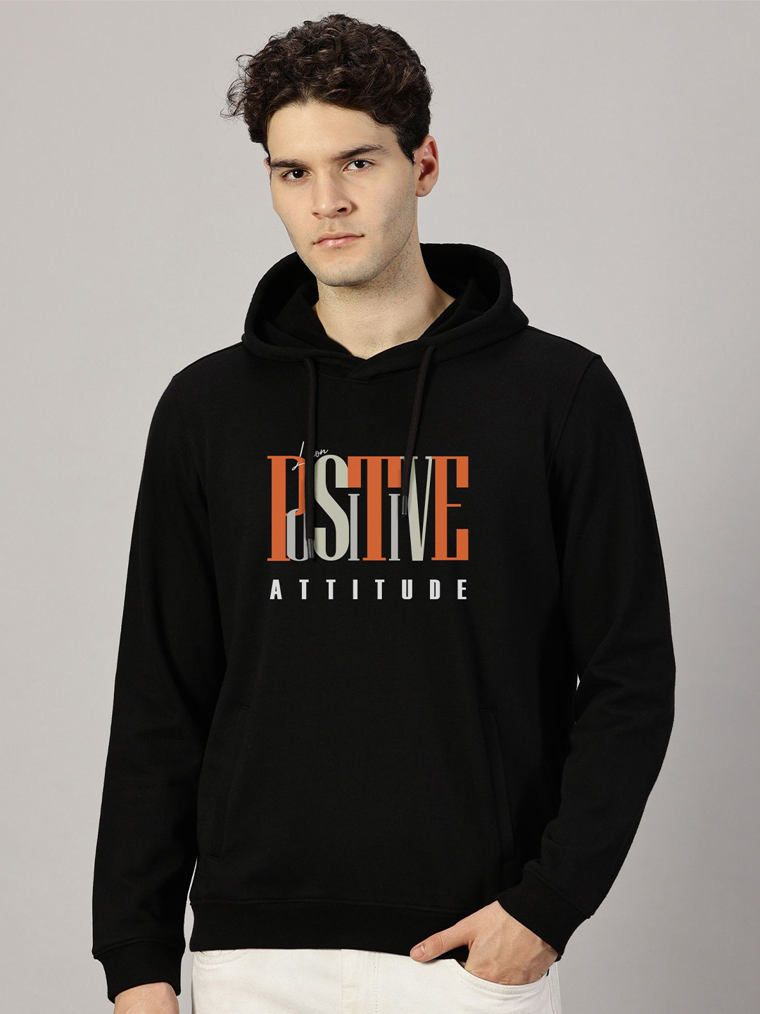 LEON Men Positive Printed Hooded Sweatshirt